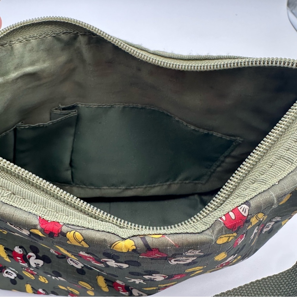 Disney Olive Green Mickey Mouse Nylon Shoulder Bag and Matching Cosmetics Case - Picture 8 of 16